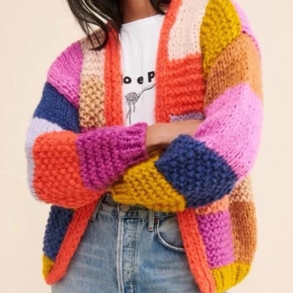 SAACHI Colorblock Multicolored Cardigan Sweater - Picture 1 of 6